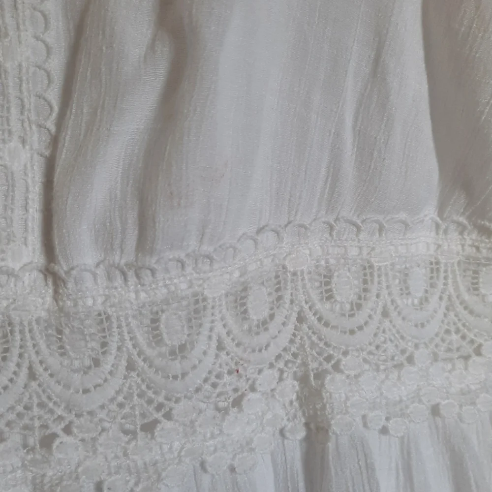Vintage VTG Boho White Tiered Crochet Lace Prairie Boho Cowgirl Dress Sundress